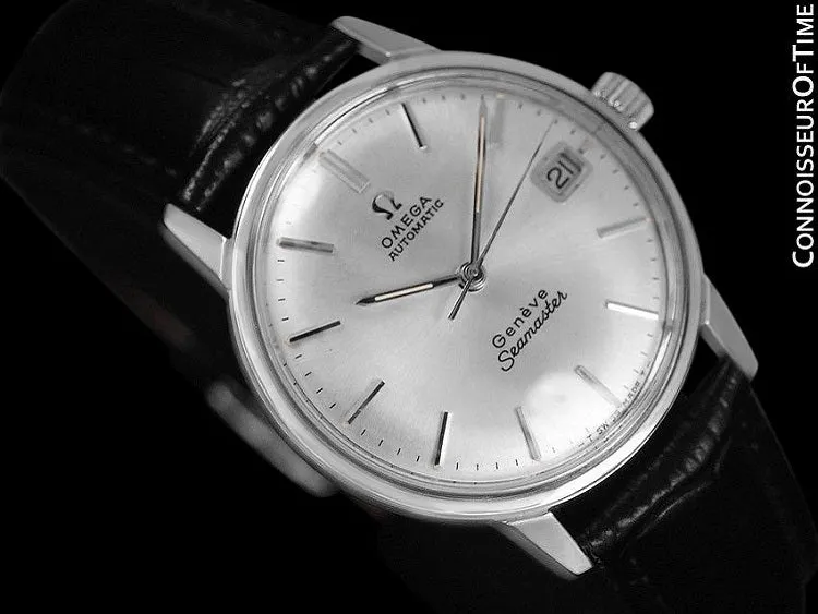 1968 Omega Seamaster Geneve Mens Vintage Watch with 565 Movement, Automatic, Quick-Setting Date - Stainless Steel