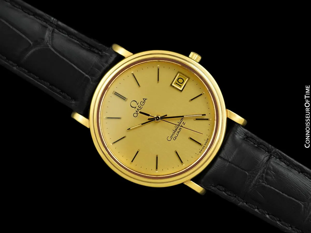 1980 Omega Constellation Mens Vintage Quartz Accuset Watch - 18K Gold Plated & Stainless Steel