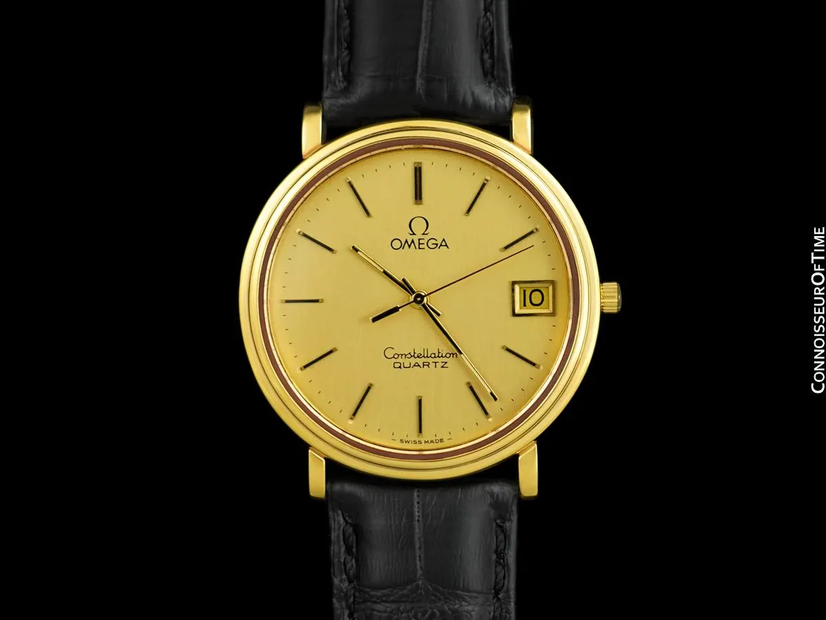 1980 Omega Constellation Mens Vintage Quartz Accuset Watch - 18K Gold Plated & Stainless Steel