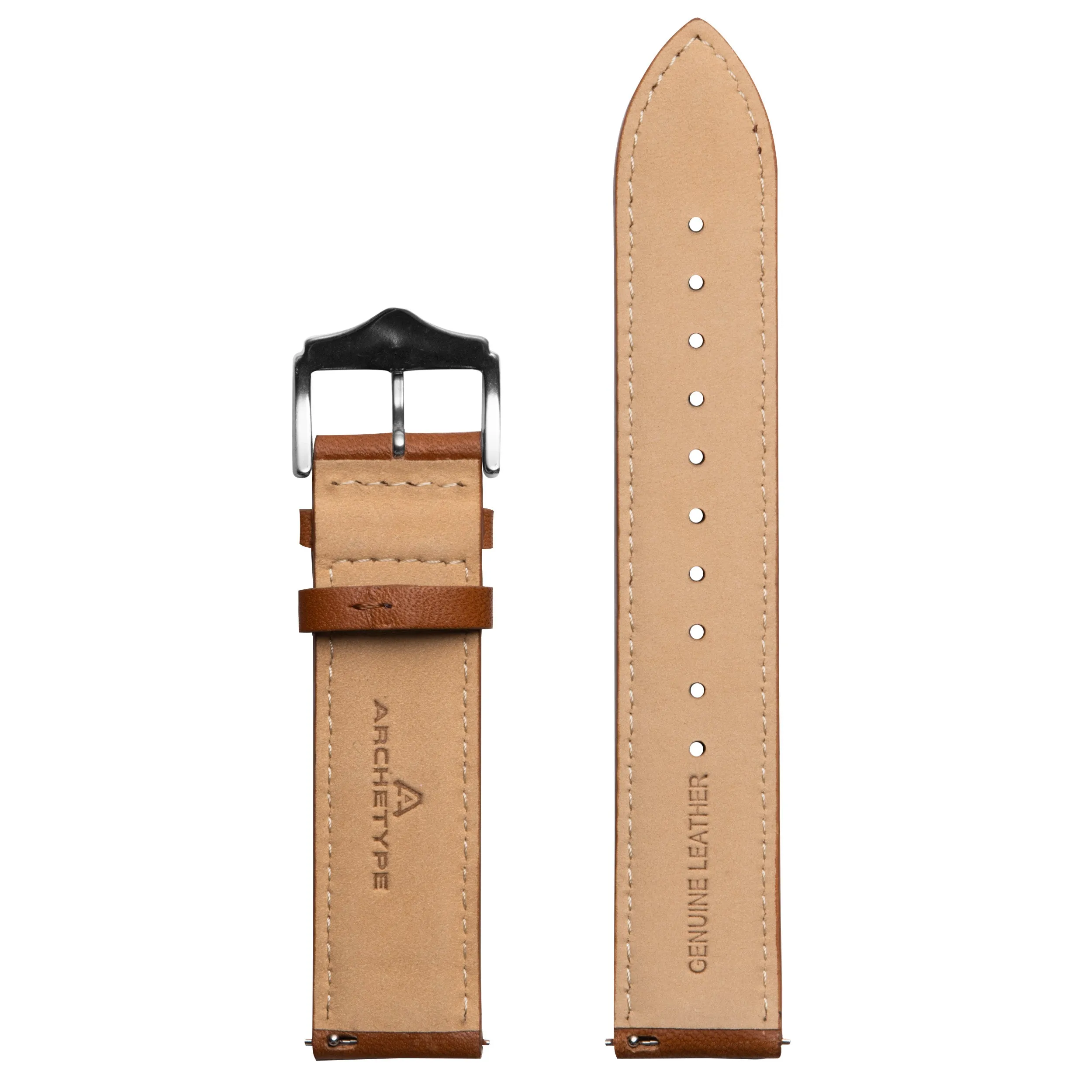 20mm Full-grain Leather Tan Strap Silver Buckle