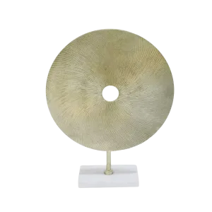 21" Gold Disk On White Marble Base