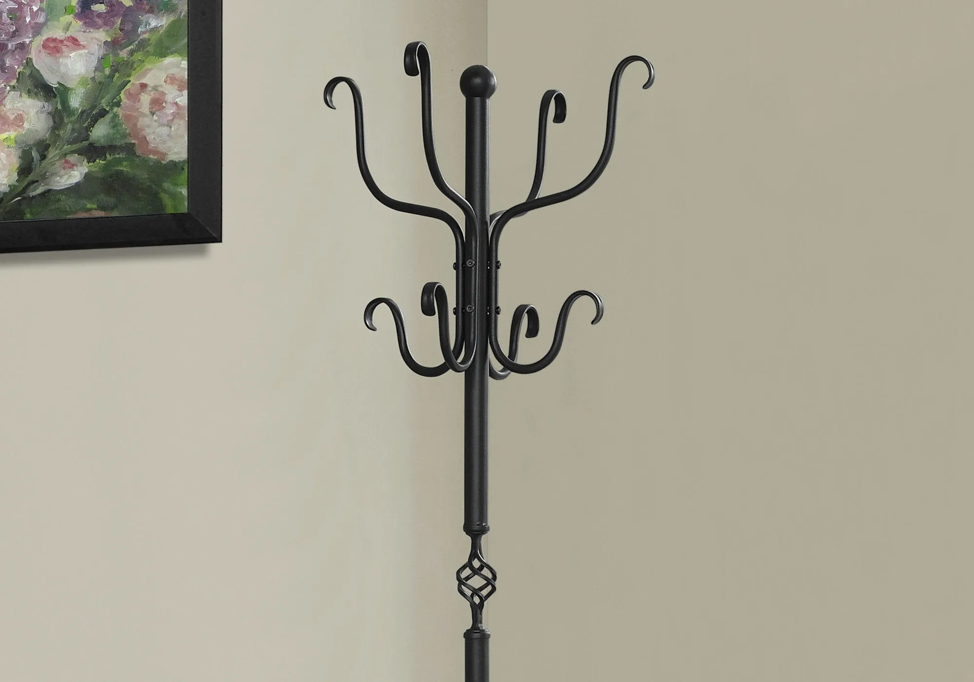 21" x 21" x 74" Black Metal Coat Rack