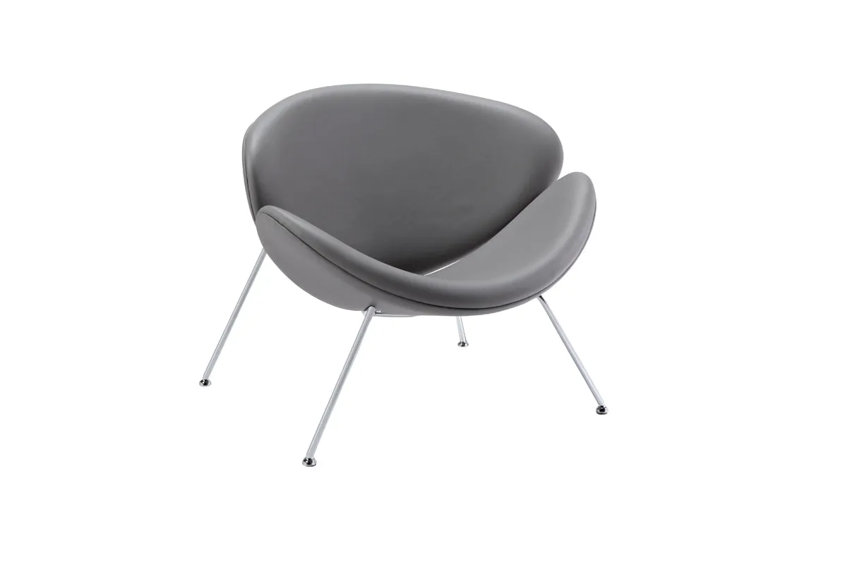 28" Grey Leatherette and Metal Accent Chair
