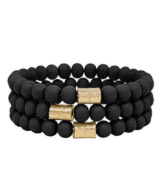 3 Strand Metal Accent Wood Bead Bracelet Set