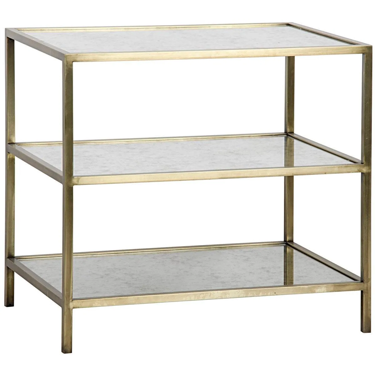 3 Tier Side Table, Antique Brass and Antique Mirror
