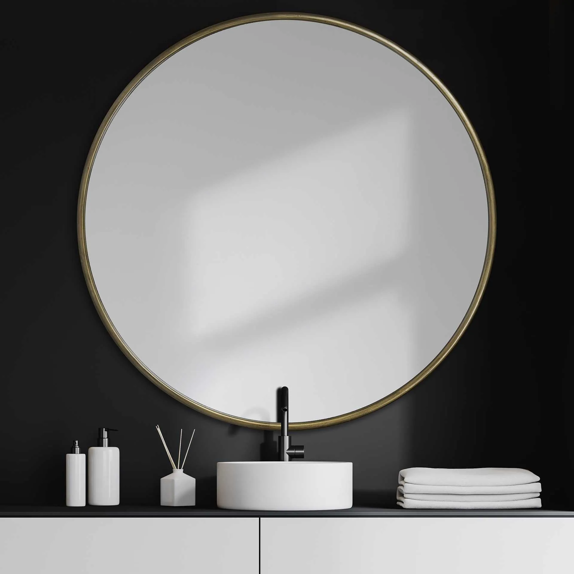 47" Gold Round Metal Framed Accent Mirror