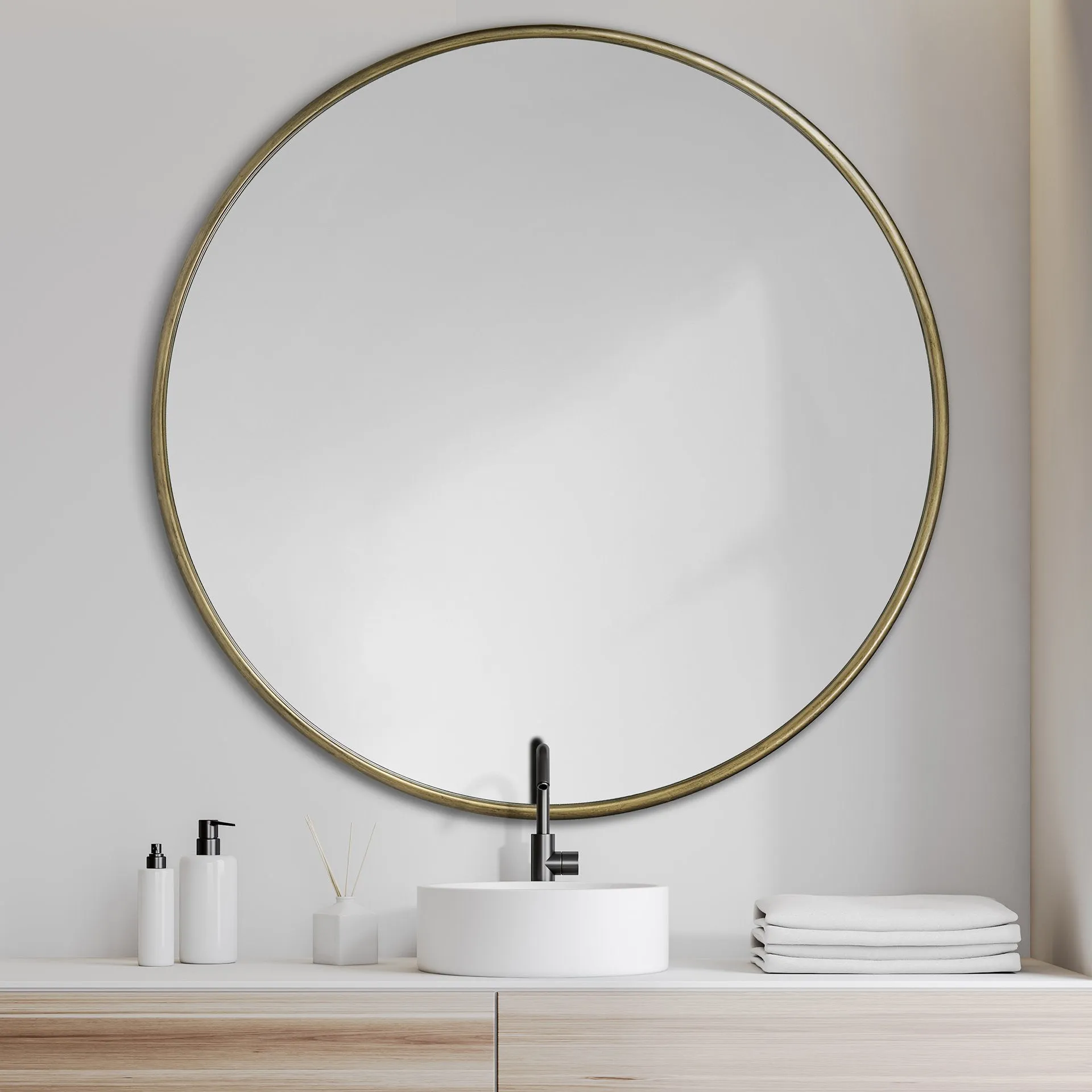 47" Gold Round Metal Framed Accent Mirror