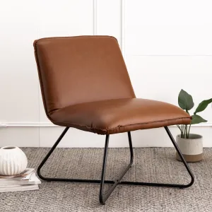 56.38Cm Wide Slipper Chair 17 Stories Leg Color: Black Leather Type: Brown Faux Leather