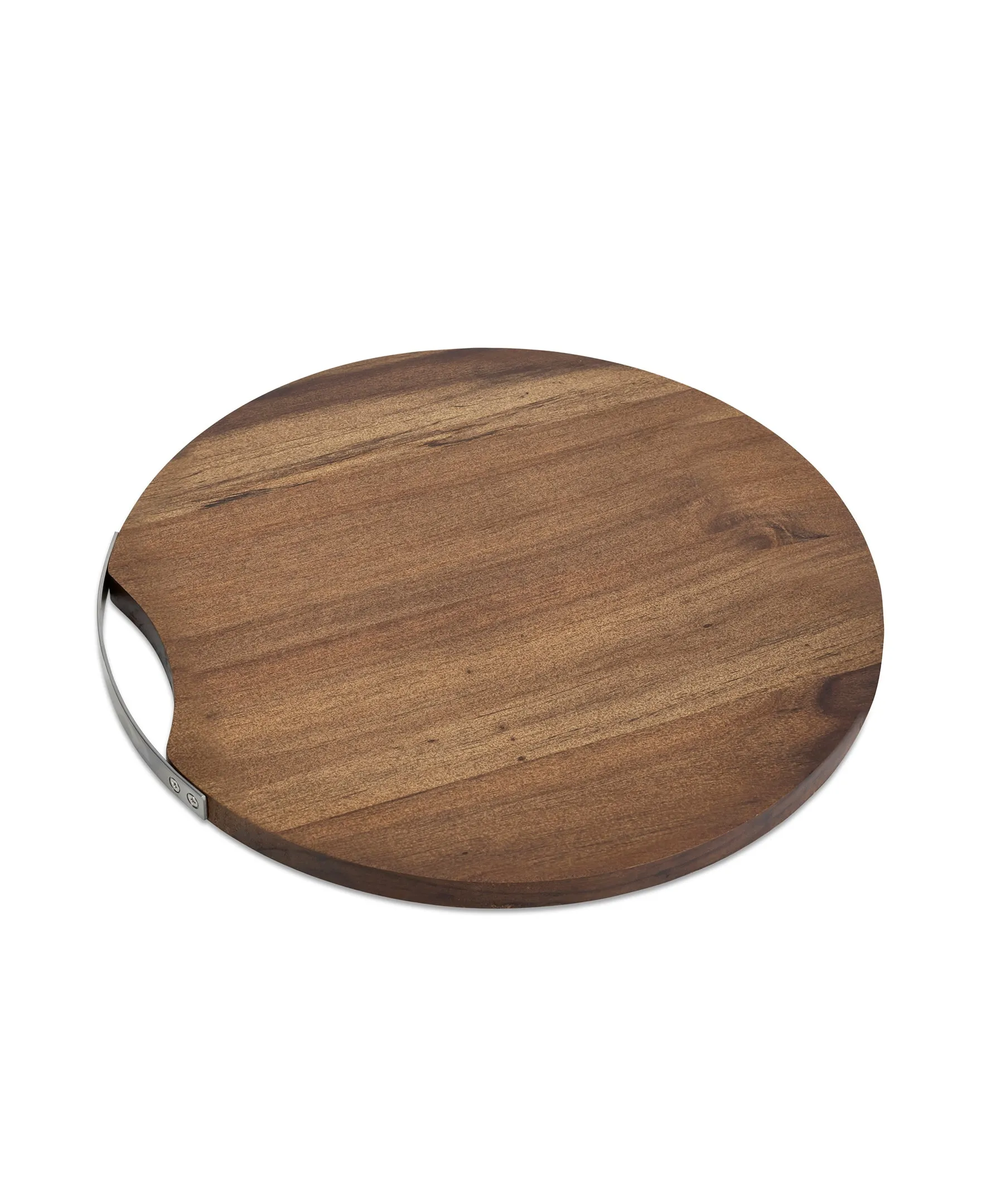 Acacia Wood Round Board with Metal Accent - 13.85" Durable Cutting Board