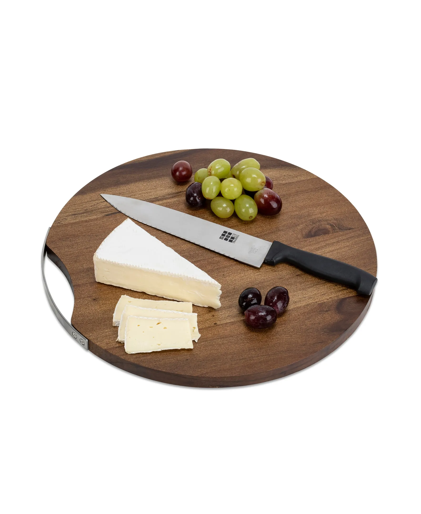 Acacia Wood Round Board with Metal Accent - 13.85" Durable Cutting Board