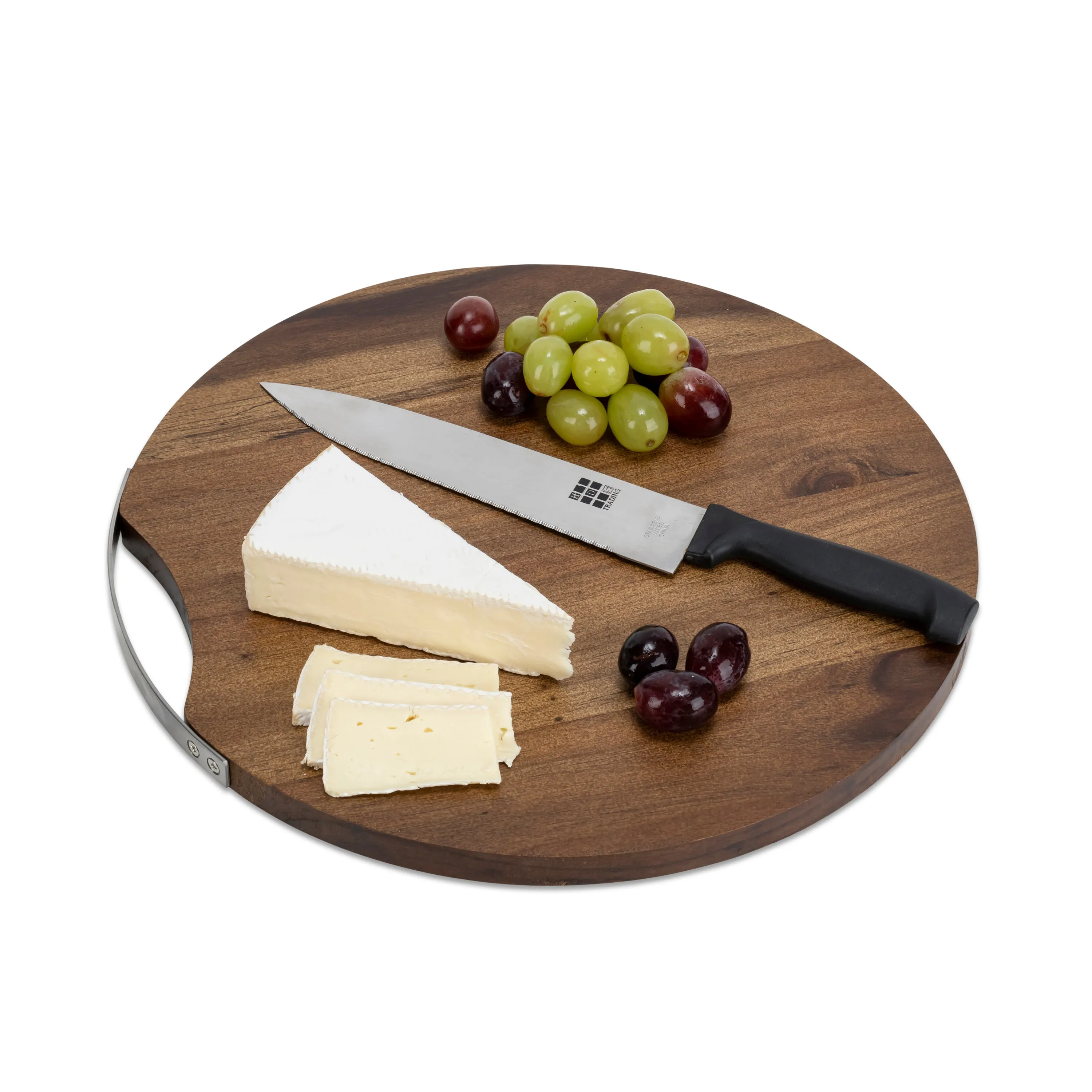 Acacia Wood Round Board with Metal Accent - 13.85" Durable Cutting Board