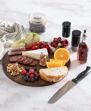 Acacia Wood Round Board with Metal Accent - 13.85" Durable Cutting Board