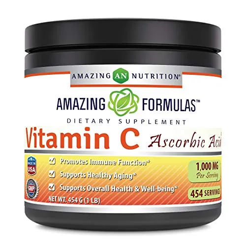 Amazing Nutrition Amazing Formulas Vitamina C ácido ascórbico suplemento dietético – 1 libra Polvo (aprox. 454 porciones) – Proporciona apoyo inmune y saludable para el envejecimiento –*