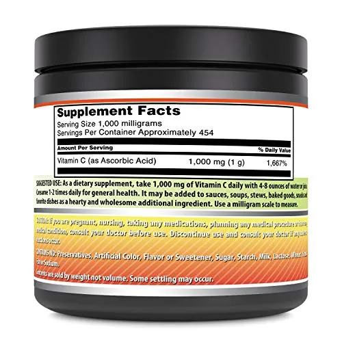 Amazing Nutrition Amazing Formulas Vitamina C ácido ascórbico suplemento dietético – 1 libra Polvo (aprox. 454 porciones) – Proporciona apoyo inmune y saludable para el envejecimiento –*