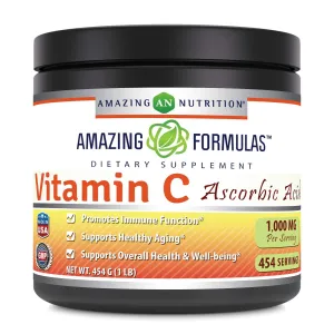 Amazing Nutrition Amazing Formulas Vitamina C ácido ascórbico suplemento dietético – 1 libra Polvo (aprox. 454 porciones) – Proporciona apoyo inmune y saludable para el envejecimiento –*