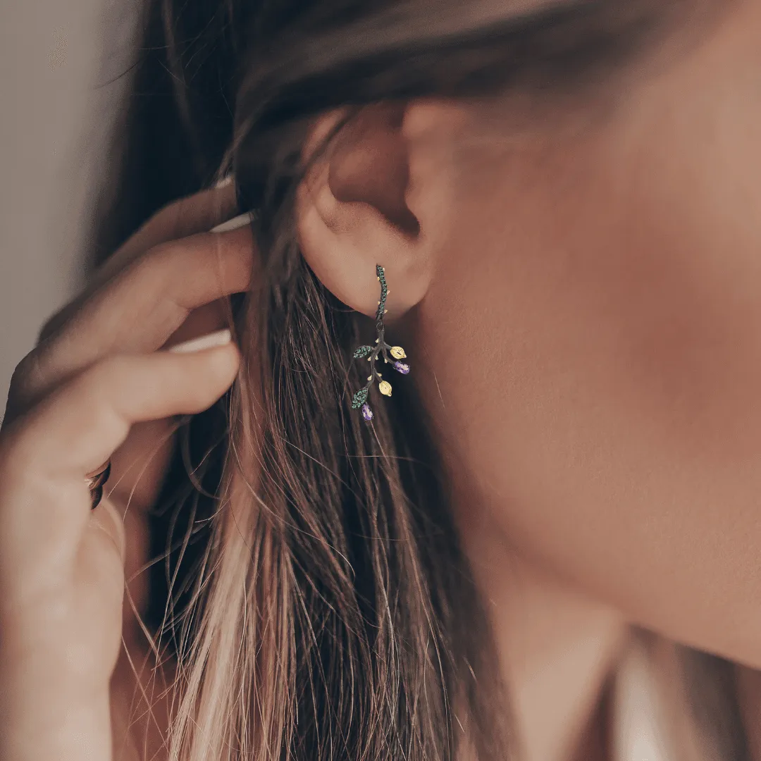 Amethyst Leaf Dangling Earrings