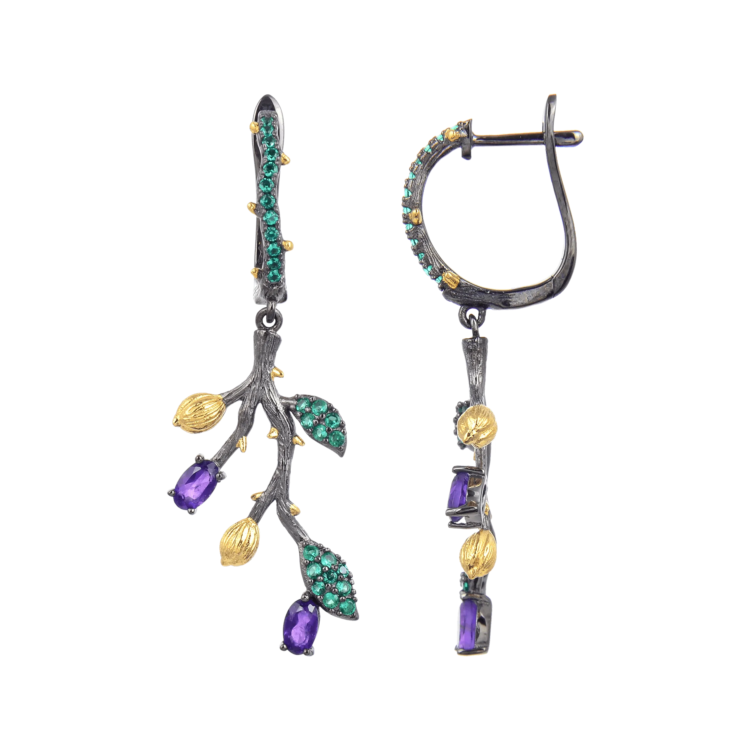 Amethyst Leaf Dangling Earrings