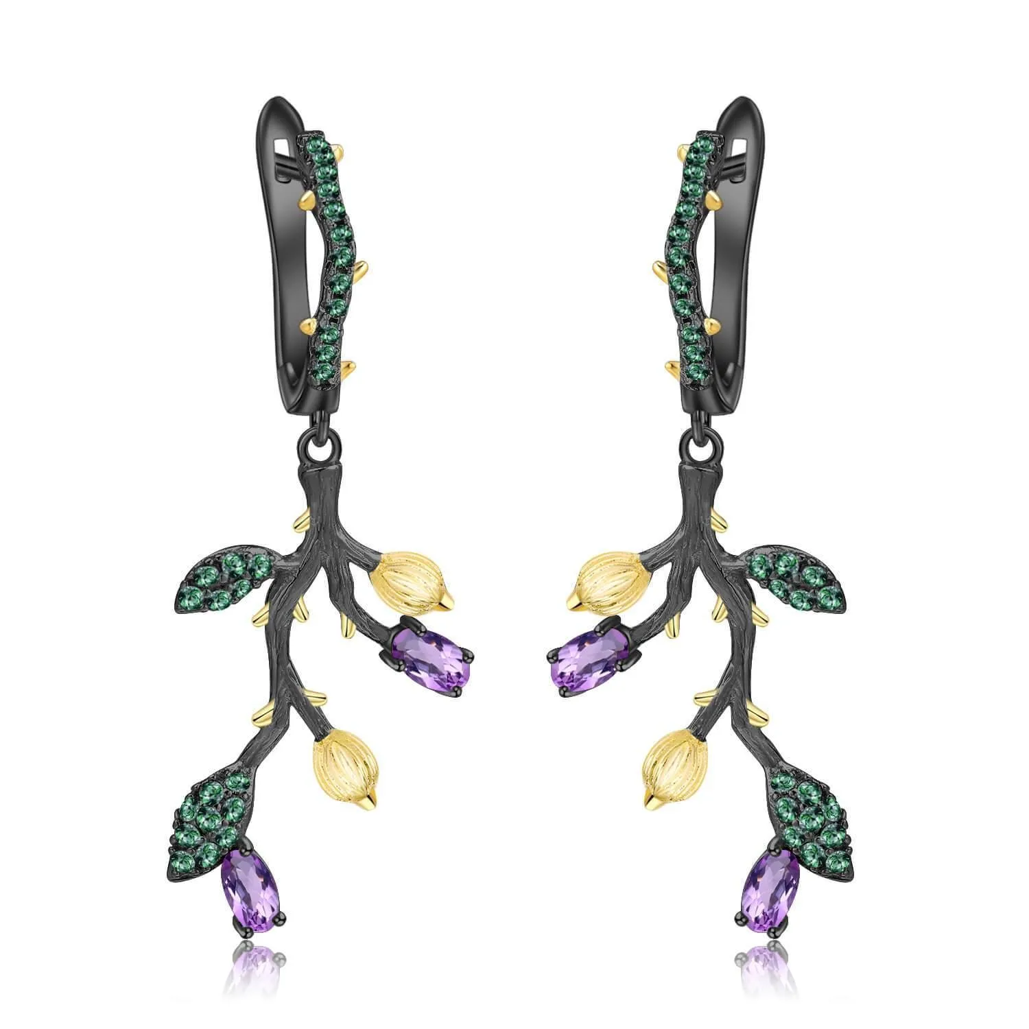 Amethyst Leaf Dangling Earrings