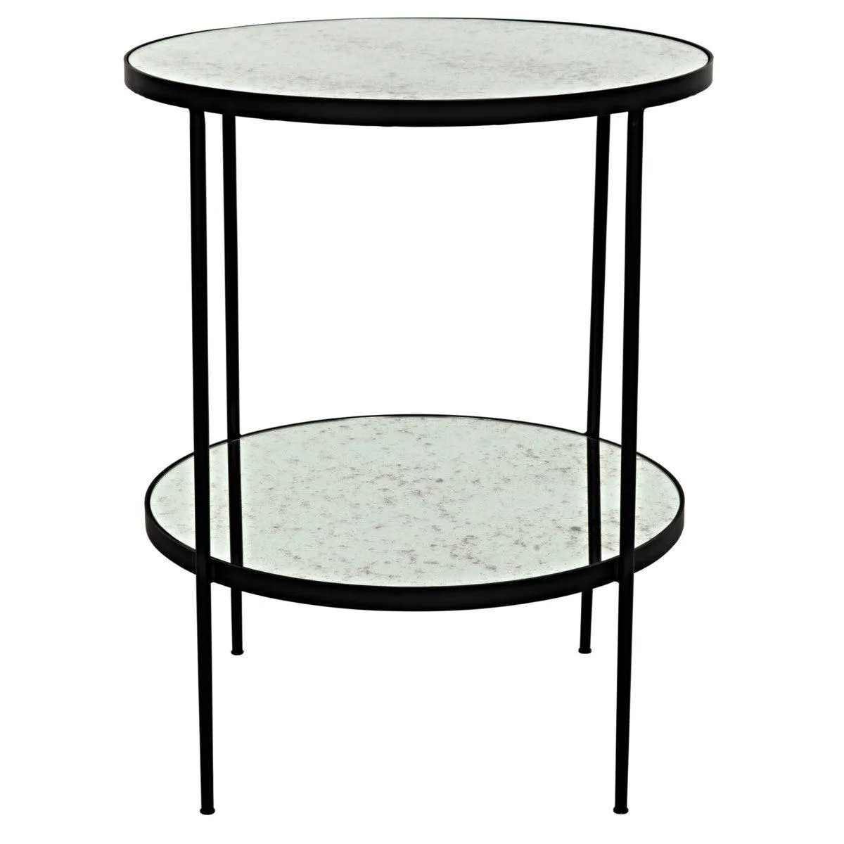 Anna Side Table, Black Steel with Antiqued Mirror