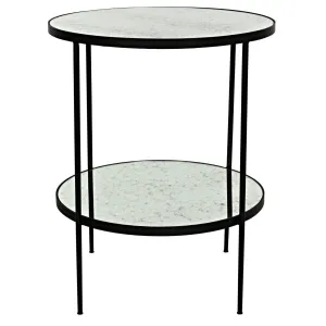 Anna Side Table, Black Steel with Antiqued Mirror