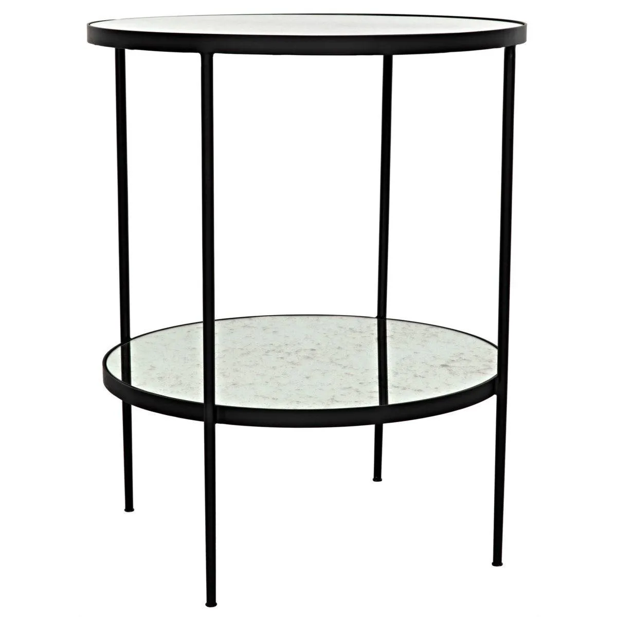 Anna Side Table, Black Steel with Antiqued Mirror