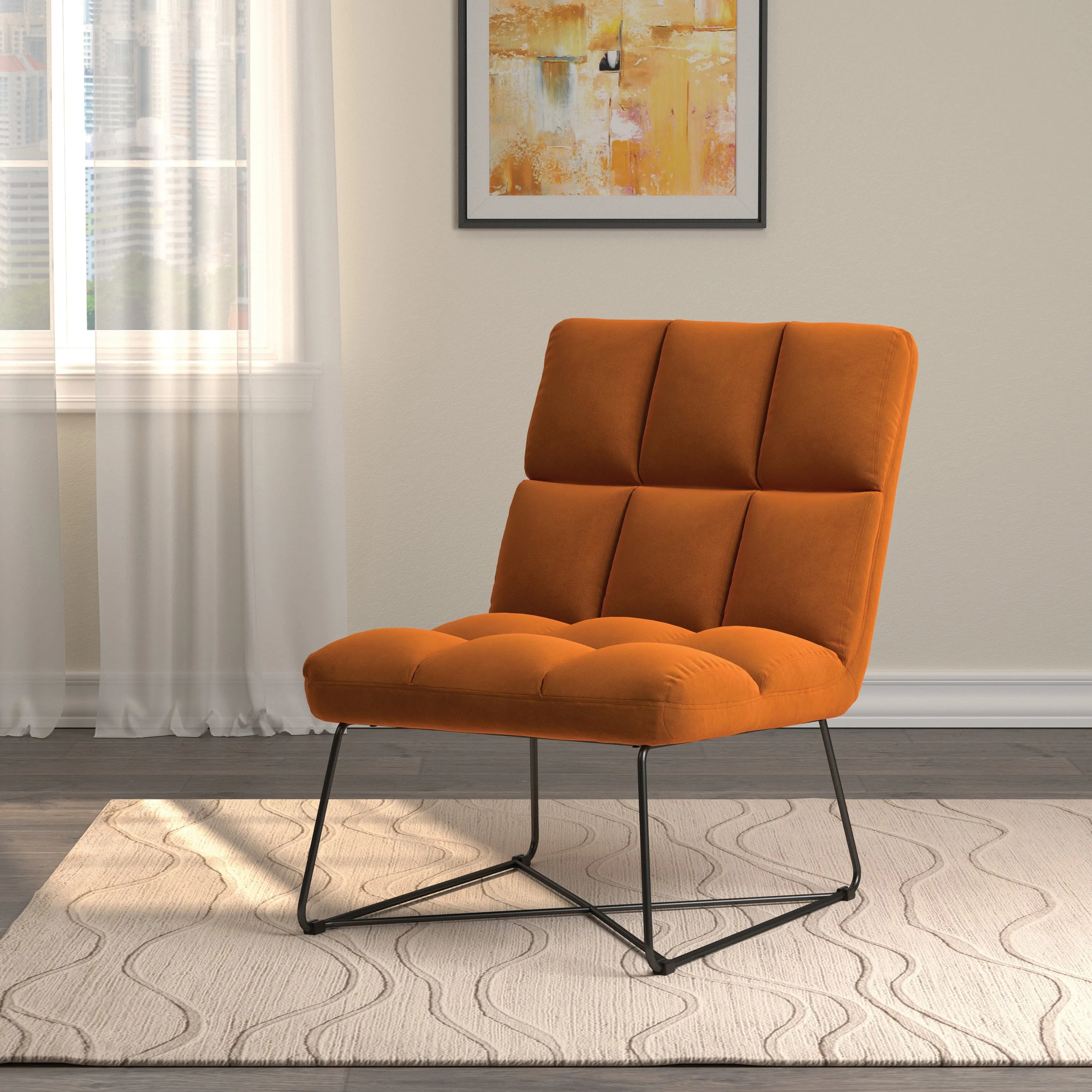 Armless Upholstered Accent Chair Yellow - 903837