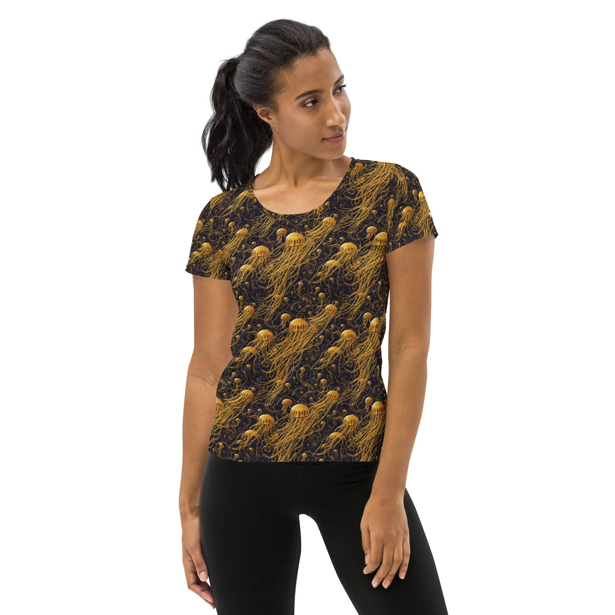Athletic T-shirt - Black and Gold Jellyfishes