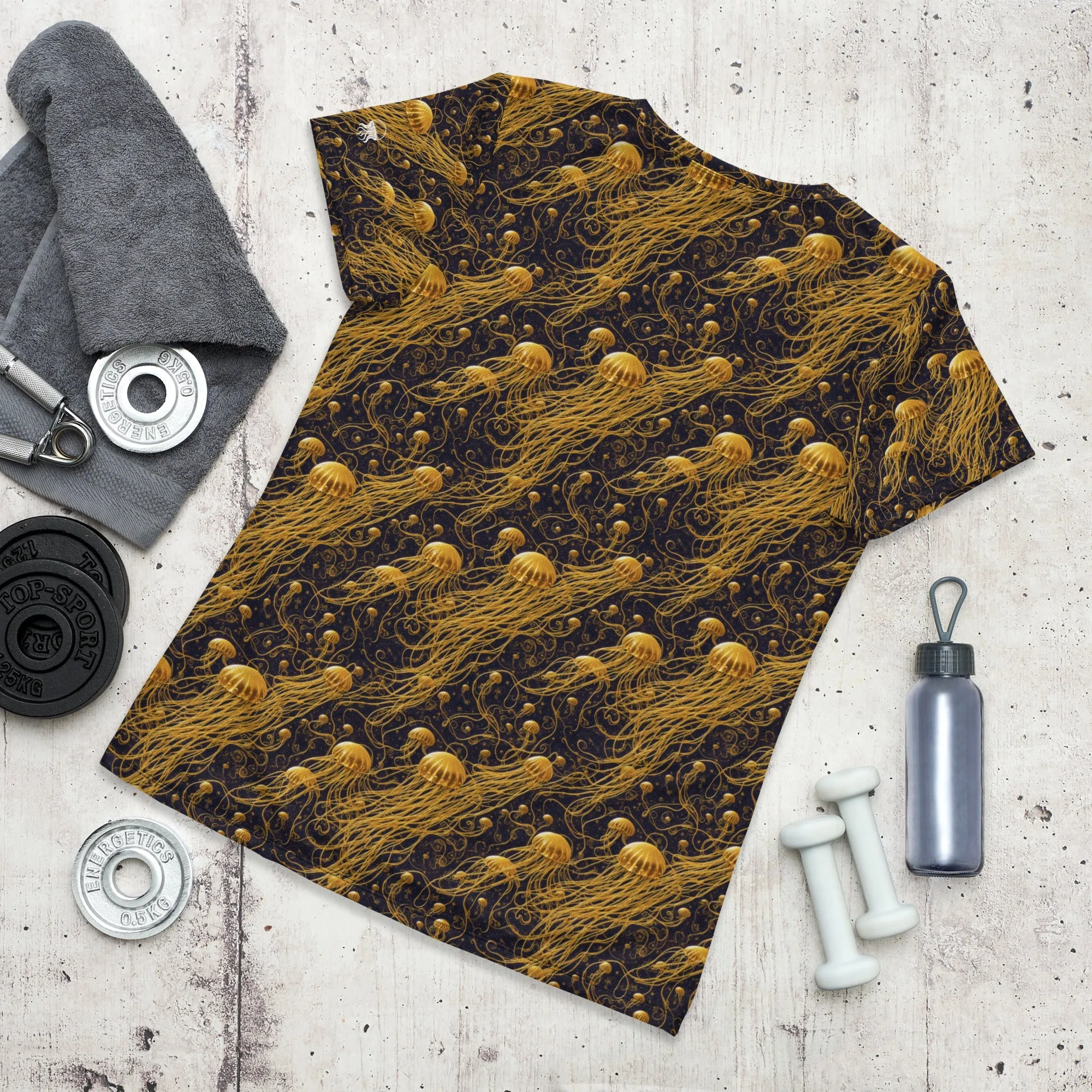 Athletic T-shirt - Black and Gold Jellyfishes