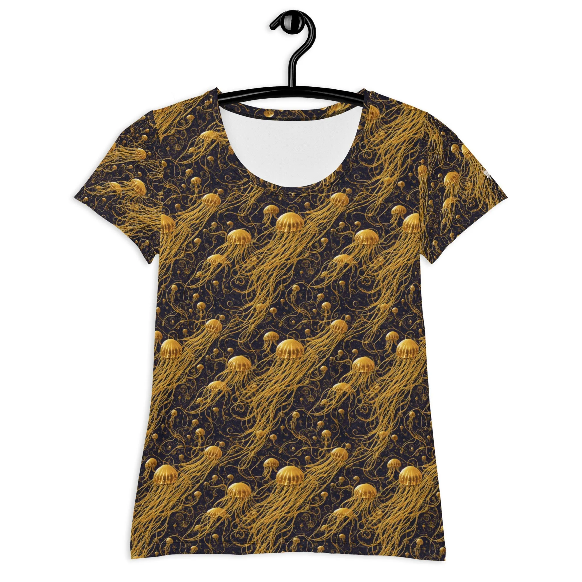 Athletic T-shirt - Black and Gold Jellyfishes
