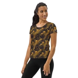Athletic T-shirt - Black and Gold Jellyfishes