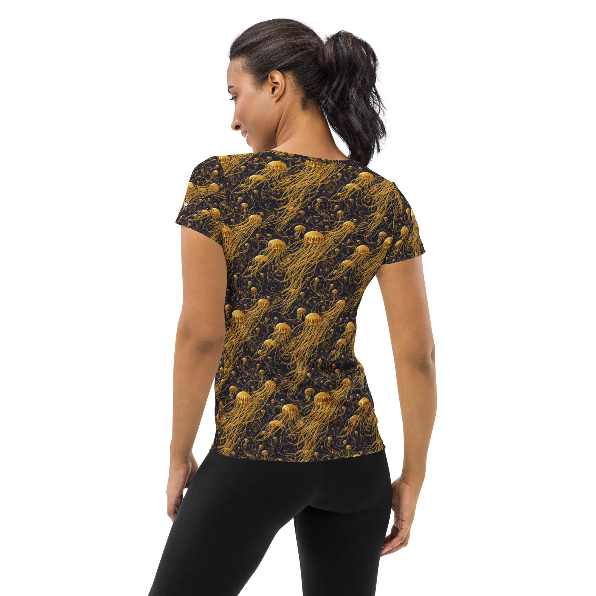 Athletic T-shirt - Black and Gold Jellyfishes