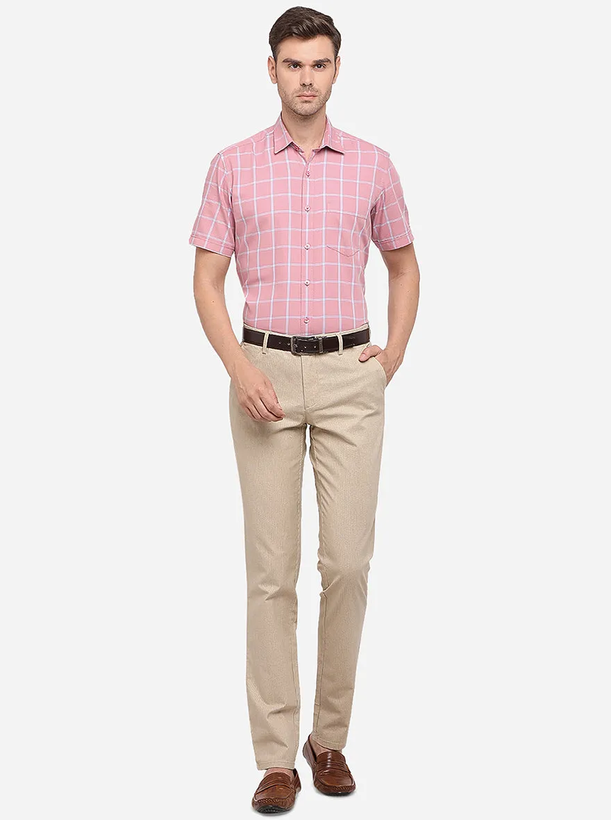 Beige Solid Slim Fit Casual Trouser | JadeBlue