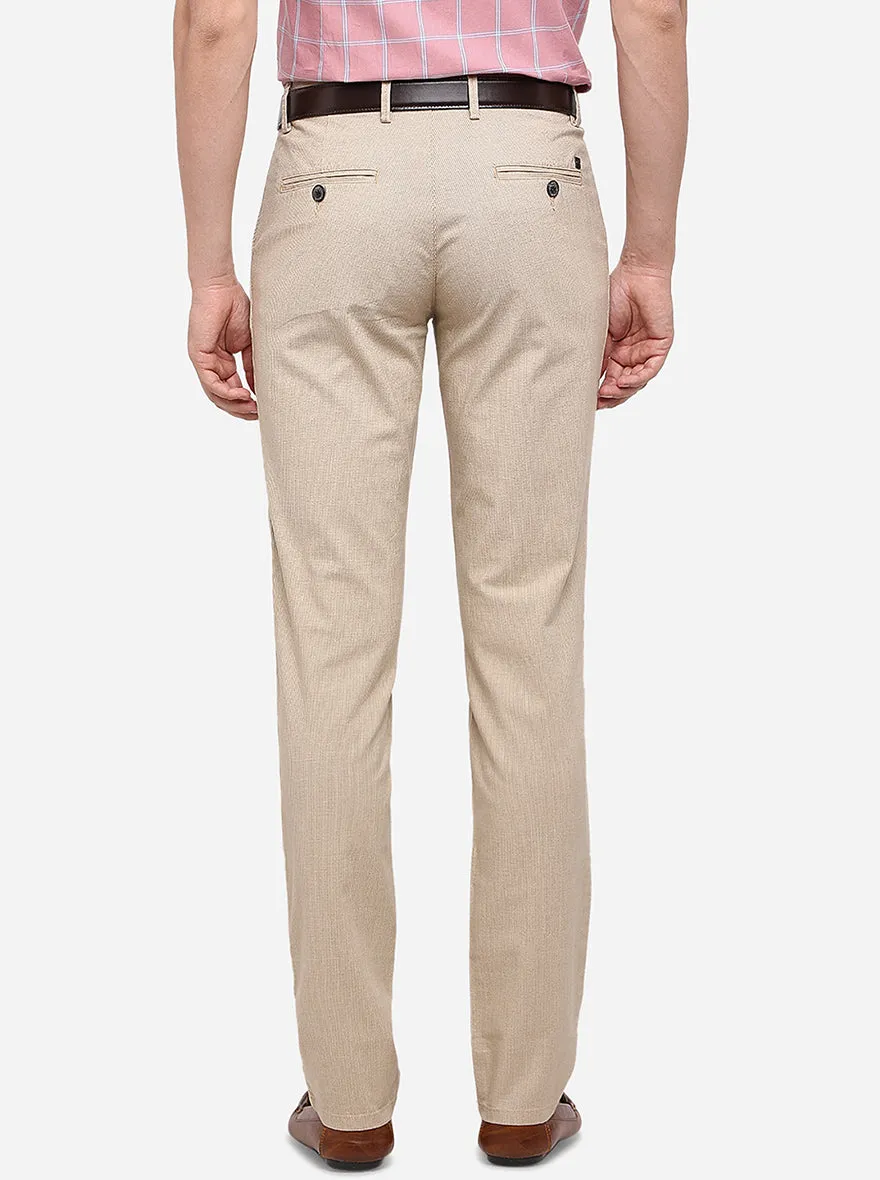 Beige Solid Slim Fit Casual Trouser | JadeBlue