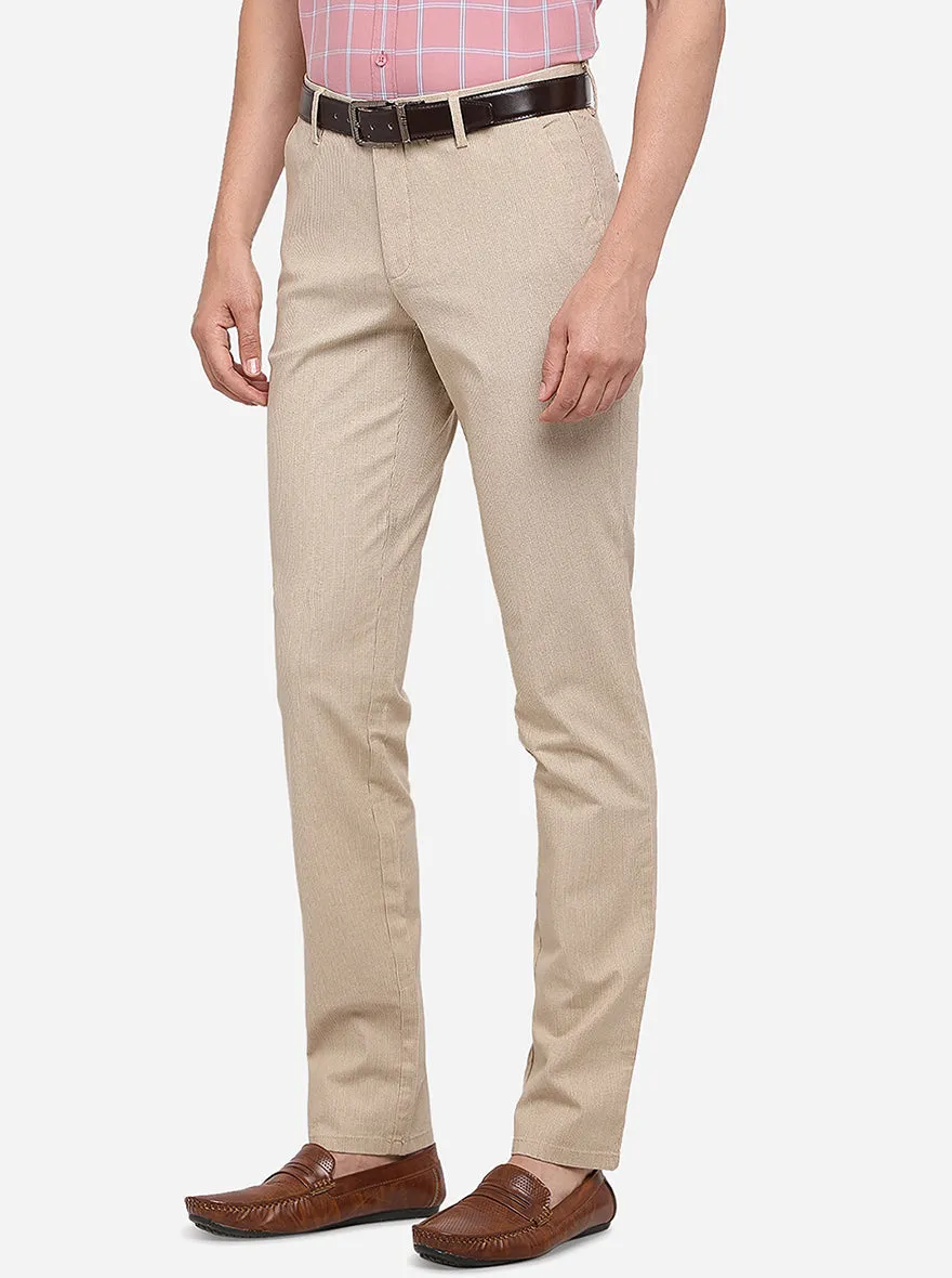 Beige Solid Slim Fit Casual Trouser | JadeBlue
