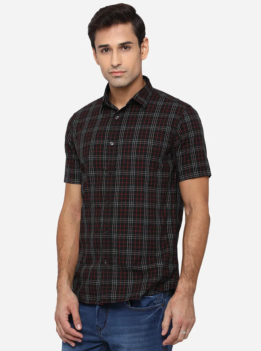 Black & Red Checked Slim Fit Semi Casual Shirt | JadeBlue