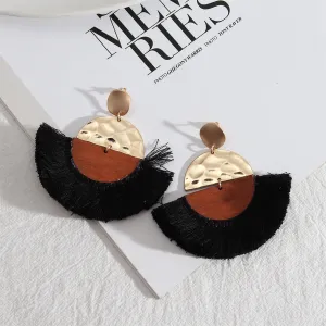 Black Polyster & Wood 18K Gold-Plated Fan Drop Earrings