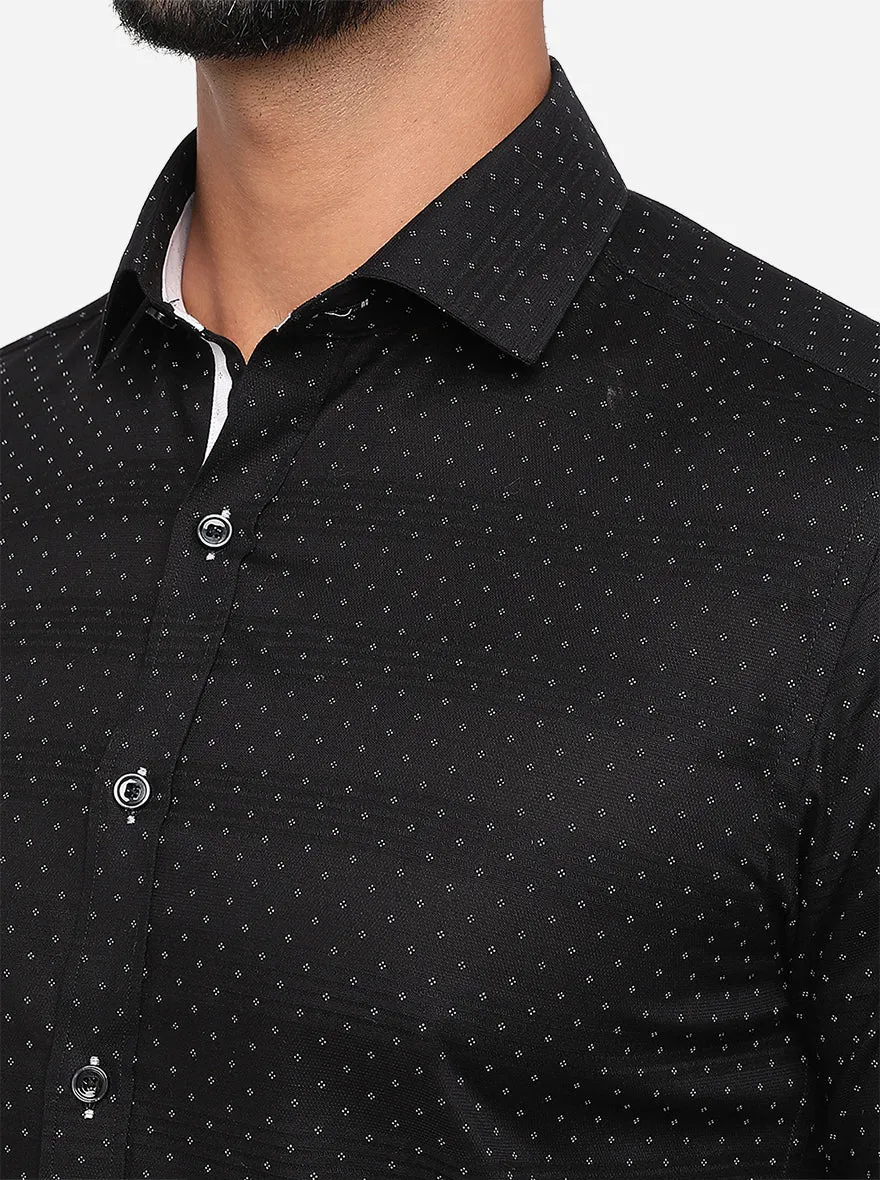 Black Printed Slim Fit Party Wear Shirt | JB Studio