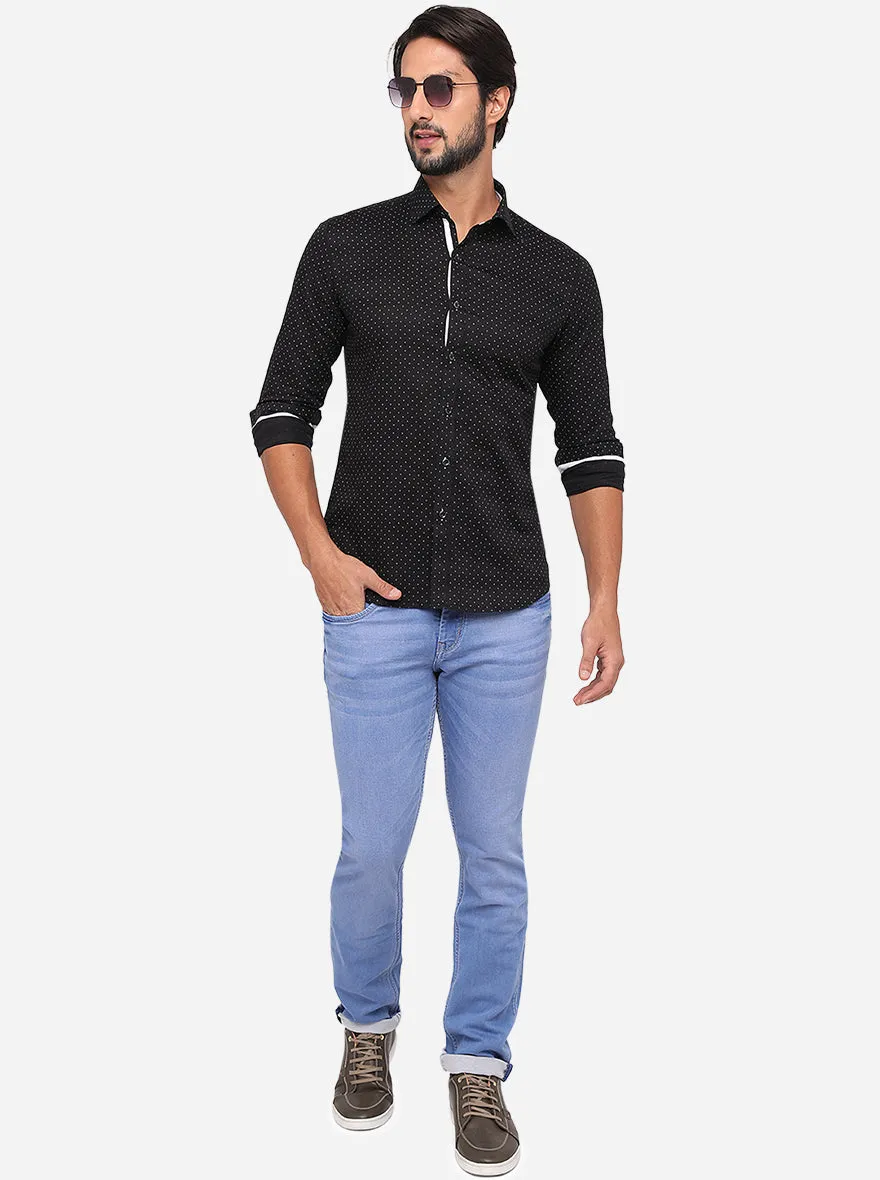 Black Printed Slim Fit Party Wear Shirt | JB Studio