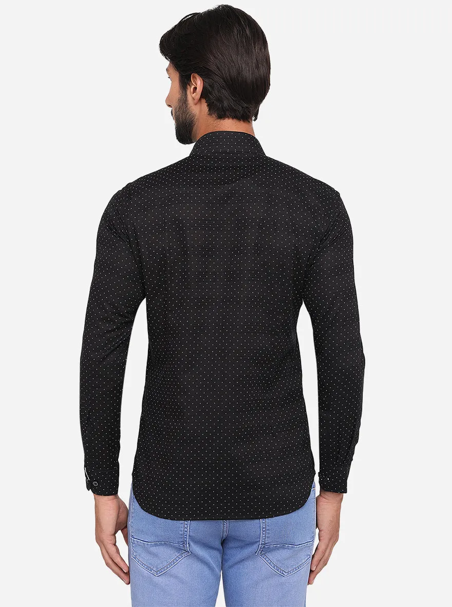 Black Printed Slim Fit Party Wear Shirt | JB Studio