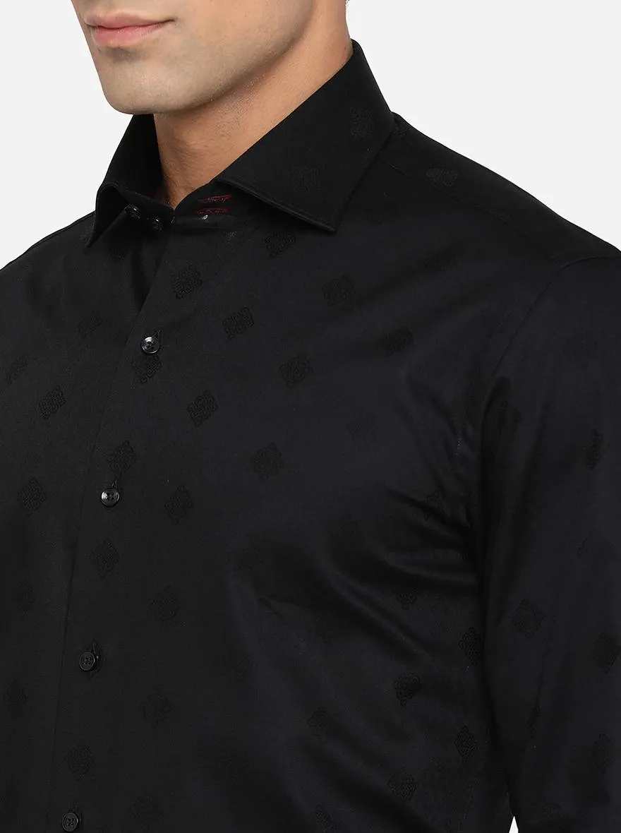 Black Printed Slim Fit Party Wear Shirt | JB Studio