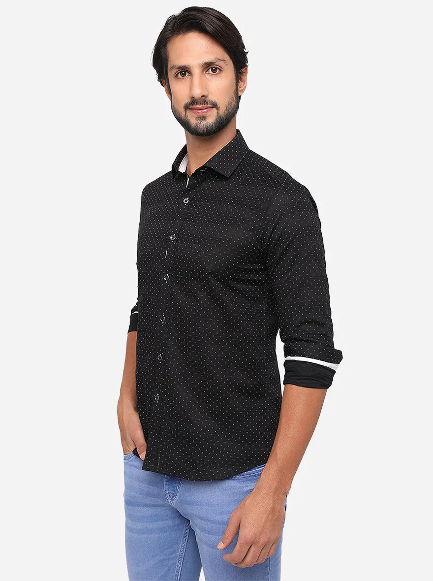 Black Printed Slim Fit Party Wear Shirt | JB Studio