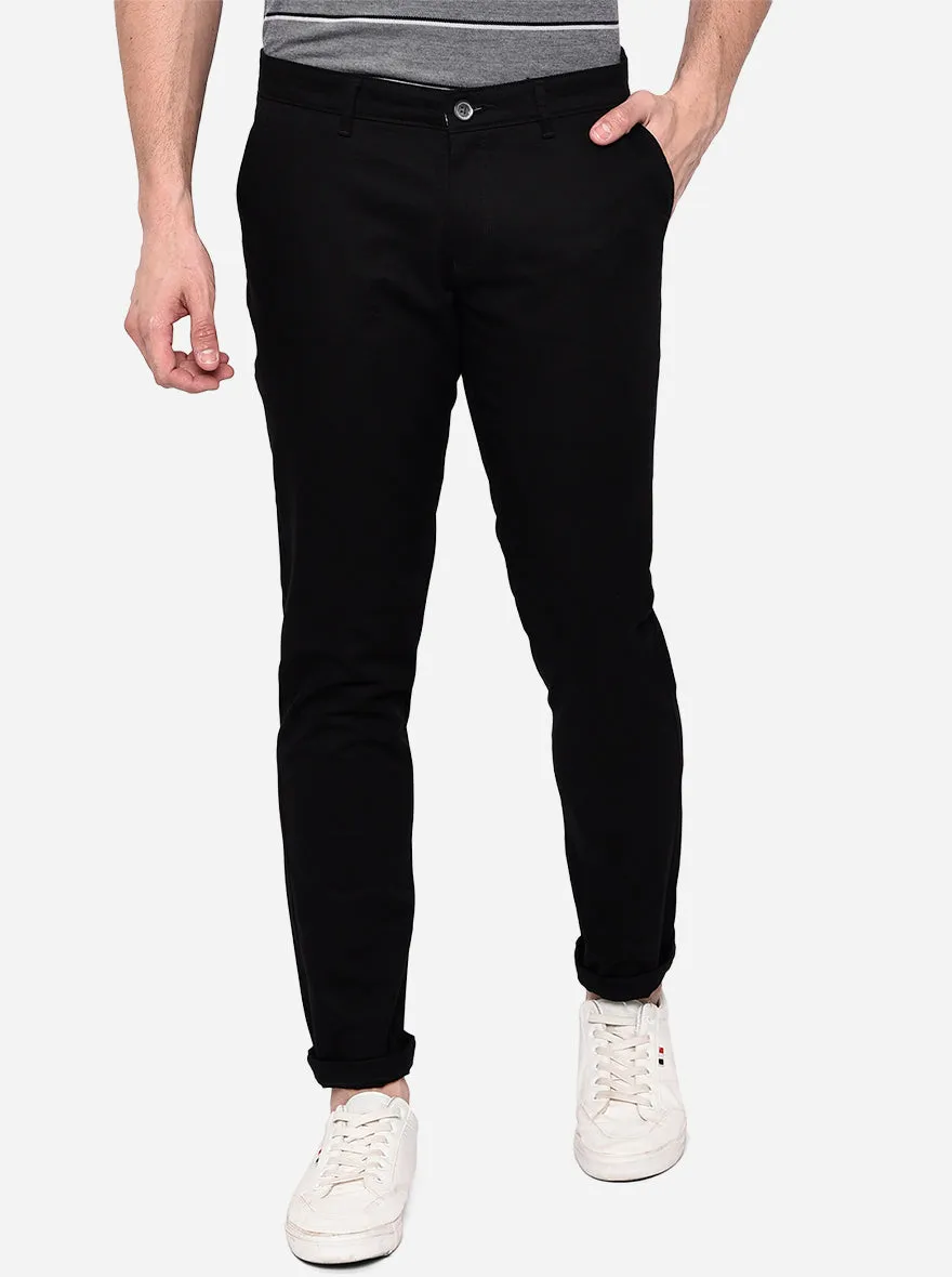 Black Solid Neo Fit Casual Trouser | Greenfibre
