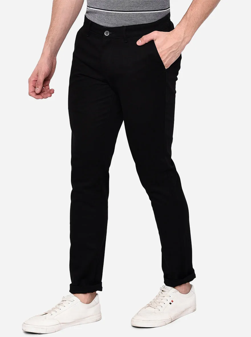 Black Solid Neo Fit Casual Trouser | Greenfibre