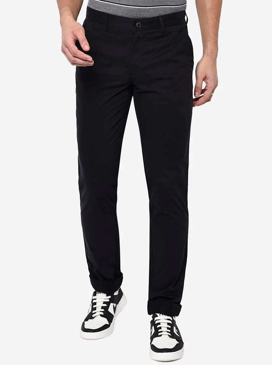 Black Solid Uno Fit Casual Trouser | JadeBlue