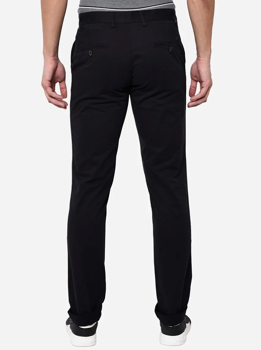 Black Solid Uno Fit Casual Trouser | JadeBlue