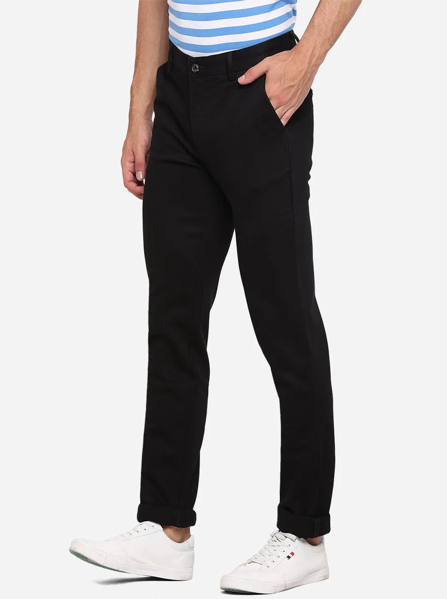 Black Solid Uno Fit Casual Trouser | JadeBlue