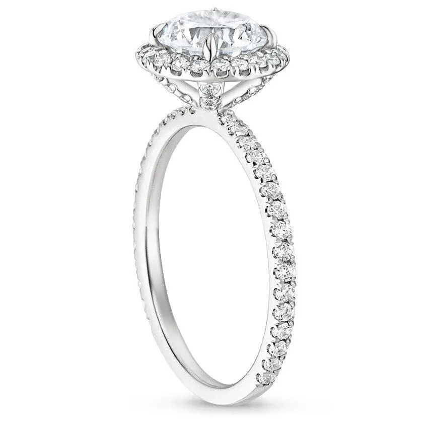 Blue Aquamarine Diamond Ring 18K White Gold Waverly Round 6mm