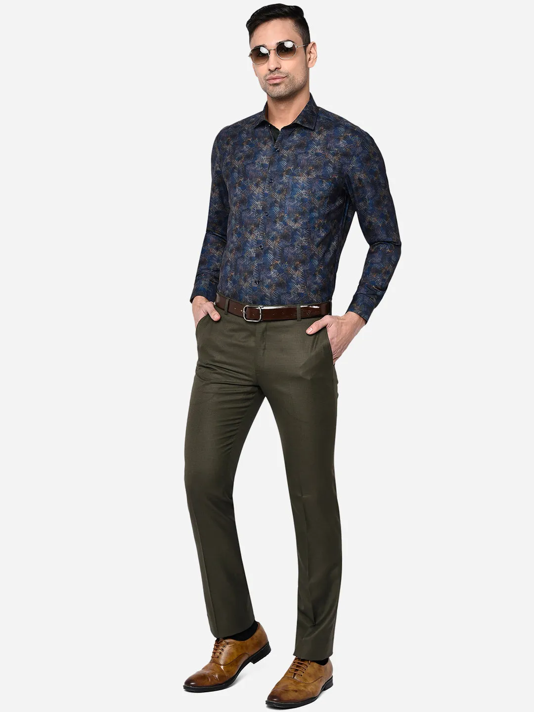 Blue Printed Slim Fit Party Wear Shirt | Greenfibre