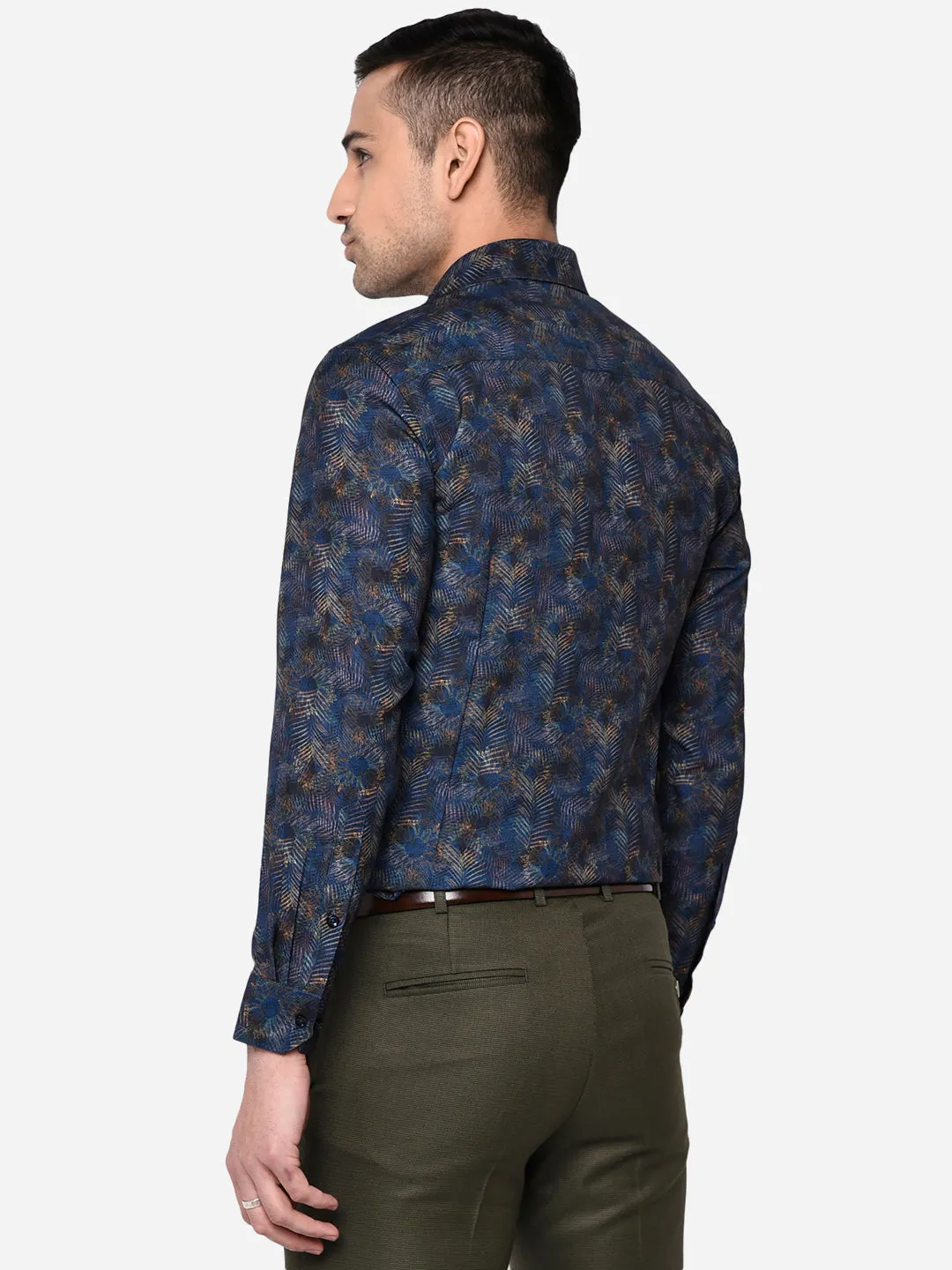 Blue Printed Slim Fit Party Wear Shirt | Greenfibre