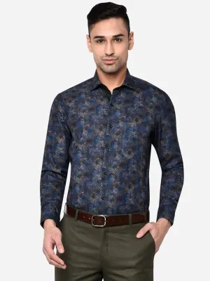 Blue Printed Slim Fit Party Wear Shirt | Greenfibre